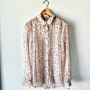 Light Pink See-Through Button Down Top with Gold Buttons Size Large NWT